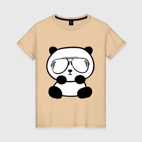 Женская футболка хлопок с принтом панда в очках авиатор в Белгороде, 100% хлопок | прямой крой, круглый вырез горловины, длина до линии бедер, слегка спущенное плечо | панда