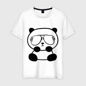 Мужская футболка хлопок с принтом панда в очках авиатор в Белгороде, 100% хлопок | прямой крой, круглый вырез горловины, длина до линии бедер, слегка спущенное плечо. | панда