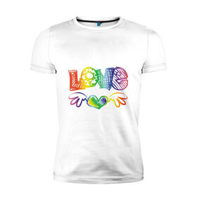 Мужская футболка премиум с принтом Rainbow love в Белгороде, 92% хлопок, 8% лайкра | приталенный силуэт, круглый вырез ворота, длина до линии бедра, короткий рукав | 