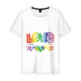 Мужская футболка хлопок с принтом Rainbow love в Белгороде, 100% хлопок | прямой крой, круглый вырез горловины, длина до линии бедер, слегка спущенное плечо. | Тематика изображения на принте: 