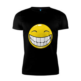 Мужская футболка премиум с принтом Позитивный смайлик (2) в Белгороде, 92% хлопок, 8% лайкра | приталенный силуэт, круглый вырез ворота, длина до линии бедра, короткий рукав | зубы | настроение | позитив | рожица | смайл | улыбка