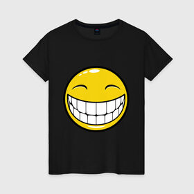 Женская футболка хлопок с принтом Позитивный смайлик (2) в Белгороде, 100% хлопок | прямой крой, круглый вырез горловины, длина до линии бедер, слегка спущенное плечо | зубы | настроение | позитив | рожица | смайл | улыбка