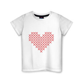 Детская футболка хлопок с принтом Сердце, вышивка крестиком в Белгороде, 100% хлопок | круглый вырез горловины, полуприлегающий силуэт, длина до линии бедер | Тематика изображения на принте: любовь | отношения | рисунок | сердечко
