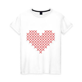 Женская футболка хлопок с принтом Сердце, вышивка крестиком в Белгороде, 100% хлопок | прямой крой, круглый вырез горловины, длина до линии бедер, слегка спущенное плечо | Тематика изображения на принте: любовь | отношения | рисунок | сердечко