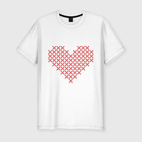 Мужская футболка премиум с принтом Сердце, вышивка крестиком в Белгороде, 92% хлопок, 8% лайкра | приталенный силуэт, круглый вырез ворота, длина до линии бедра, короткий рукав | любовь | отношения | рисунок | сердечко