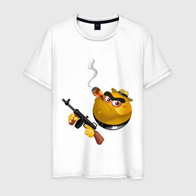 Мужская футболка хлопок с принтом Smile Gangster в Белгороде, 100% хлопок | прямой крой, круглый вырез горловины, длина до линии бедер, слегка спущенное плечо. | smile gangster | автомат | колобок | оружие | смайл гангстер