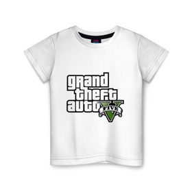 Детская футболка хлопок с принтом GTA 5 в Белгороде, 100% хлопок | круглый вырез горловины, полуприлегающий силуэт, длина до линии бедер | Тематика изображения на принте: gta | игры | лого gta