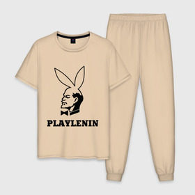 Мужская пижама хлопок с принтом playlenin в Белгороде, 100% хлопок | брюки и футболка прямого кроя, без карманов, на брюках мягкая резинка на поясе и по низу штанин
 | playboy | ленин | плейбой | плэйбой | политические | ссср