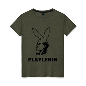 Женская футболка хлопок с принтом playlenin в Белгороде, 100% хлопок | прямой крой, круглый вырез горловины, длина до линии бедер, слегка спущенное плечо | playboy | ленин | плейбой | плэйбой | политические | ссср