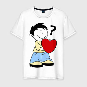 Мужская футболка хлопок с принтом Обмен сердцами (М) в Белгороде, 100% хлопок | прямой крой, круглый вырез горловины, длина до линии бедер, слегка спущенное плечо. | для влюбленных | для двоих | для пары | любимая | любимый | любовь | отношения | пара | парные | сердечко | сердце