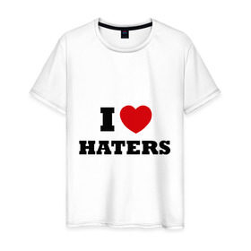 Мужская футболка хлопок с принтом I Love Haters в Белгороде, 100% хлопок | прямой крой, круглый вырез горловины, длина до линии бедер, слегка спущенное плечо. | Тематика изображения на принте: я люблю хейтеров