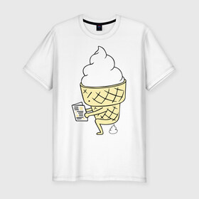 Мужская футболка премиум с принтом Мороженко в Белгороде, 92% хлопок, 8% лайкра | приталенный силуэт, круглый вырез ворота, длина до линии бедра, короткий рукав | десерт | еда | мороженое | прикольные картинки | рожок
