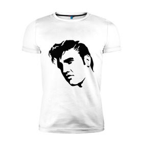 Мужская футболка премиум с принтом Элвис Пресли. (Elvis Presley) в Белгороде, 92% хлопок, 8% лайкра | приталенный силуэт, круглый вырез ворота, длина до линии бедра, короткий рукав | rocknroll | лицо | музыка | певец | ретро | рок н ролл