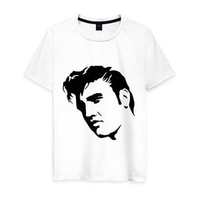 Мужская футболка хлопок с принтом Элвис Пресли. (Elvis Presley) в Белгороде, 100% хлопок | прямой крой, круглый вырез горловины, длина до линии бедер, слегка спущенное плечо. | rocknroll | лицо | музыка | певец | ретро | рок н ролл