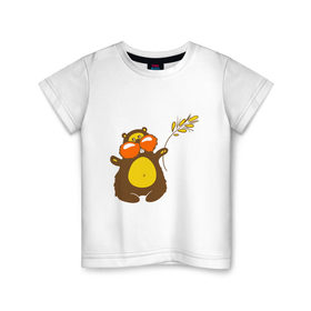 Детская футболка хлопок с принтом Хомячок с колоском пшеницы в Белгороде, 100% хлопок | круглый вырез горловины, полуприлегающий силуэт, длина до линии бедер | хомяк | хомячок | хомячок с колоском пшеницы