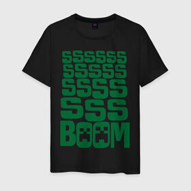 Мужская футболка хлопок с принтом Ssss boom в Белгороде, 100% хлопок | прямой крой, круглый вырез горловины, длина до линии бедер, слегка спущенное плечо. | бум | майнкрафт