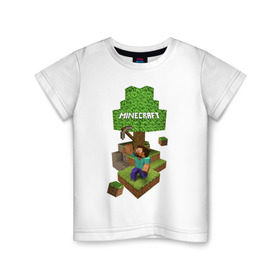 Детская футболка хлопок с принтом Мир из блоков в Белгороде, 100% хлопок | круглый вырез горловины, полуприлегающий силуэт, длина до линии бедер | boom | minecraft | игры | компьютерные игры | майнкрафт