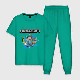 Мужская пижама хлопок с принтом Heroes of Minecraft в Белгороде, 100% хлопок | брюки и футболка прямого кроя, без карманов, на брюках мягкая резинка на поясе и по низу штанин
 | boom | minecraft | игры | компьютерные игры | майнкрафт