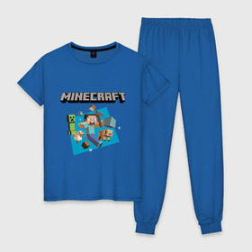 Женская пижама хлопок с принтом Heroes of Minecraft в Белгороде, 100% хлопок | брюки и футболка прямого кроя, без карманов, на брюках мягкая резинка на поясе и по низу штанин | boom | minecraft | игры | компьютерные игры | майнкрафт
