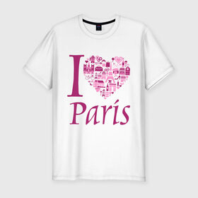 Мужская футболка премиум с принтом люблю Париж в Белгороде, 92% хлопок, 8% лайкра | приталенный силуэт, круглый вырез ворота, длина до линии бедра, короткий рукав | i love paris | i paris | люблю париж | я люблю париж