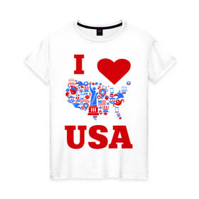 Женская футболка хлопок с принтом Я люблю Америку в Белгороде, 100% хлопок | прямой крой, круглый вырез горловины, длина до линии бедер, слегка спущенное плечо | i love usa | я люблю америку