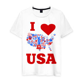 Мужская футболка хлопок с принтом Я люблю Америку в Белгороде, 100% хлопок | прямой крой, круглый вырез горловины, длина до линии бедер, слегка спущенное плечо. | i love usa | я люблю америку