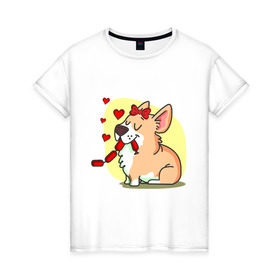 Женская футболка хлопок с принтом Влюбленная собачка в Белгороде, 100% хлопок | прямой крой, круглый вырез горловины, длина до линии бедер, слегка спущенное плечо | влюбленная собачка | собачка