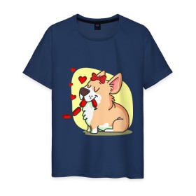 Мужская футболка хлопок с принтом Влюбленная собачка в Белгороде, 100% хлопок | прямой крой, круглый вырез горловины, длина до линии бедер, слегка спущенное плечо. | влюбленная собачка | собачка