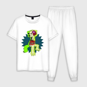 Мужская пижама хлопок с принтом The creeper в Белгороде, 100% хлопок | брюки и футболка прямого кроя, без карманов, на брюках мягкая резинка на поясе и по низу штанин
 | крипер