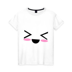Женская футболка хлопок с принтом Kawaii Face кавайная рожица в Белгороде, 100% хлопок | прямой крой, круглый вырез горловины, длина до линии бедер, слегка спущенное плечо | smile | каваи | кавайи фейс | рожица | смайл