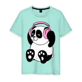 Мужская футболка хлопок с принтом Panda in headphones (панда в наушниках) в Белгороде, 100% хлопок | прямой крой, круглый вырез горловины, длина до линии бедер, слегка спущенное плечо. | панда