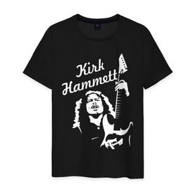 Мужская футболка хлопок с принтом Kirk Hammett (Metallica) в Белгороде, 100% хлопок | прямой крой, круглый вырез горловины, длина до линии бедер, слегка спущенное плечо. | металлика