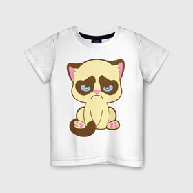Детская футболка хлопок с принтом Недовольный котёнок в Белгороде, 100% хлопок | круглый вырез горловины, полуприлегающий силуэт, длина до линии бедер | киса | котенок | котик | кошка | хмурый кот
