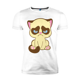 Мужская футболка премиум с принтом Недовольный котёнок в Белгороде, 92% хлопок, 8% лайкра | приталенный силуэт, круглый вырез ворота, длина до линии бедра, короткий рукав | киса | котенок | котик | кошка | хмурый кот