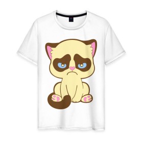 Мужская футболка хлопок с принтом Недовольный котёнок в Белгороде, 100% хлопок | прямой крой, круглый вырез горловины, длина до линии бедер, слегка спущенное плечо. | киса | котенок | котик | кошка | хмурый кот