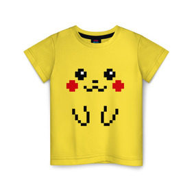 Детская футболка хлопок с принтом Bit Pikachu в Белгороде, 100% хлопок | круглый вырез горловины, полуприлегающий силуэт, длина до линии бедер | Тематика изображения на принте: 8 бит | pockemon | пикачу. покемоны | пиксели | покемон