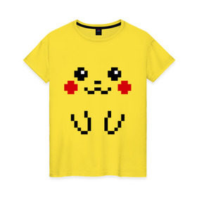 Женская футболка хлопок с принтом Bit Pikachu в Белгороде, 100% хлопок | прямой крой, круглый вырез горловины, длина до линии бедер, слегка спущенное плечо | 8 бит | pockemon | пикачу. покемоны | пиксели | покемон
