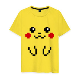 Мужская футболка хлопок с принтом Bit Pikachu в Белгороде, 100% хлопок | прямой крой, круглый вырез горловины, длина до линии бедер, слегка спущенное плечо. | Тематика изображения на принте: 8 бит | pockemon | пикачу. покемоны | пиксели | покемон