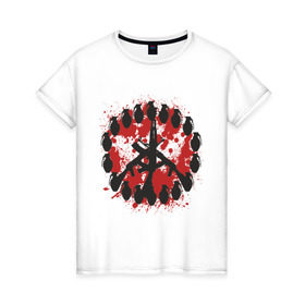 Женская футболка хлопок с принтом знак peace мир оружием в Белгороде, 100% хлопок | прямой крой, круглый вырез горловины, длина до линии бедер, слегка спущенное плечо | peace | знак peace мир оружие | мир