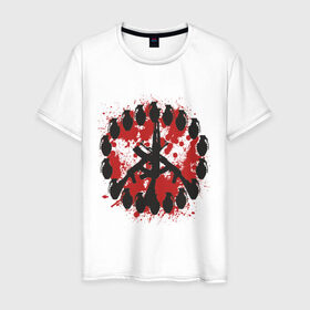 Мужская футболка хлопок с принтом знак peace мир оружием в Белгороде, 100% хлопок | прямой крой, круглый вырез горловины, длина до линии бедер, слегка спущенное плечо. | peace | знак peace мир оружие | мир