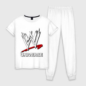 Женская пижама хлопок с принтом WWE universe в Белгороде, 100% хлопок | брюки и футболка прямого кроя, без карманов, на брюках мягкая резинка на поясе и по низу штанин | джон сина