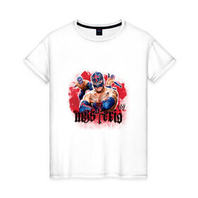 Женская футболка хлопок с принтом WWE Mysterio в Белгороде, 100% хлопок | прямой крой, круглый вырез горловины, длина до линии бедер, слегка спущенное плечо | джон сина