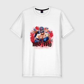 Мужская футболка премиум с принтом WWE Mysterio в Белгороде, 92% хлопок, 8% лайкра | приталенный силуэт, круглый вырез ворота, длина до линии бедра, короткий рукав | джон сина