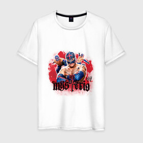 Мужская футболка хлопок с принтом WWE Mysterio в Белгороде, 100% хлопок | прямой крой, круглый вырез горловины, длина до линии бедер, слегка спущенное плечо. | джон сина