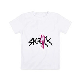 Детская футболка хлопок с принтом Skrillex logo в Белгороде, 100% хлопок | круглый вырез горловины, полуприлегающий силуэт, длина до линии бедер | Тематика изображения на принте: dub step | dubstep | skrilex | skrillex | даб степ | дабстеп | ди джей | диджей | музыка | скриллекс