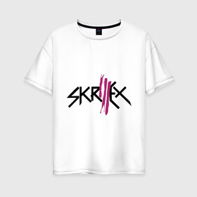 Женская футболка хлопок Oversize с принтом Skrillex logo в Белгороде, 100% хлопок | свободный крой, круглый ворот, спущенный рукав, длина до линии бедер
 | dub step | dubstep | skrilex | skrillex | даб степ | дабстеп | ди джей | диджей | музыка | скриллекс