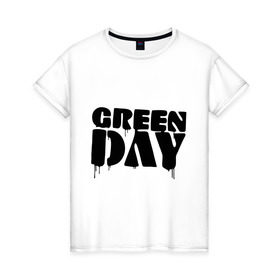 Женская футболка хлопок с принтом Greeen day в Белгороде, 100% хлопок | прямой крой, круглый вырез горловины, длина до линии бедер, слегка спущенное плечо | 