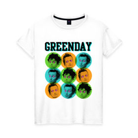 Женская футболка хлопок с принтом Green Day all в Белгороде, 100% хлопок | прямой крой, круглый вырез горловины, длина до линии бедер, слегка спущенное плечо | green day | rock | грин дэй | лица | музыка | рок группа | солист | участники