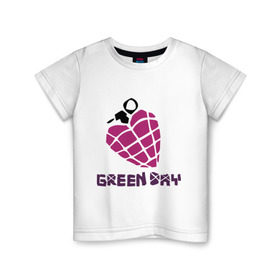 Детская футболка хлопок с принтом Green day is love в Белгороде, 100% хлопок | круглый вырез горловины, полуприлегающий силуэт, длина до линии бедер | billie joe armstrong | green day | green day t shirt | rock | билли джо армстронг | граната | грин дэй | любовь | музыка | рок группа | рука | сердце