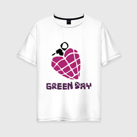 Женская футболка хлопок Oversize с принтом Green day is love в Белгороде, 100% хлопок | свободный крой, круглый ворот, спущенный рукав, длина до линии бедер
 | billie joe armstrong | green day | green day t shirt | rock | билли джо армстронг | граната | грин дэй | любовь | музыка | рок группа | рука | сердце